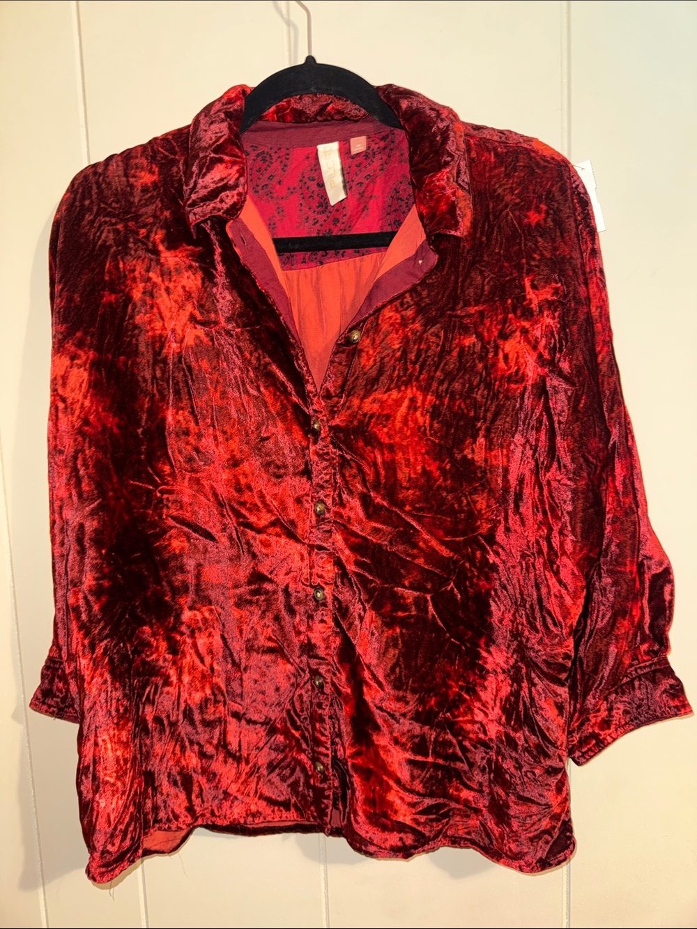 Pilcro Red Velvet Button-Down Shirt